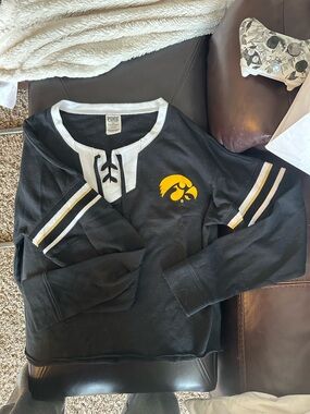 Black & Gold Lace-Up Pullover with Iowa Hawkeye Logo